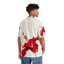 Load image into Gallery viewer, VINTAGE NEW HAWAIIAN (WELCOME TO BOTANY 101 RED FLOWER) ON WHITE