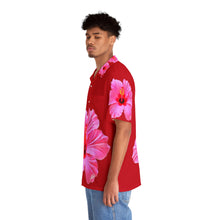 Load image into Gallery viewer, VINTAGE NEW HAWAIIAN (WELCOME TO BOTANY 101 PINK FLOWER) ON RED