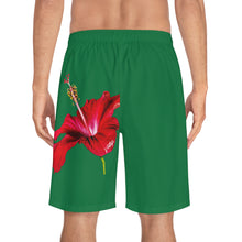 Load image into Gallery viewer, VINTAGE (WELCOME TO BOTANY 101 RED FLOWER) ON GREEN SHORTS