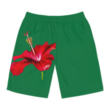 Load image into Gallery viewer, VINTAGE (WELCOME TO BOTANY 101 RED FLOWER) ON GREEN SHORTS