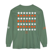 Load image into Gallery viewer, VINTAGE STARS AND STRIPES LONG SLEEVE (UNISEX) ORANGE AND WHITE INK