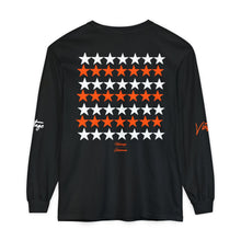 Load image into Gallery viewer, VINTAGE STARS AND STRIPES LONG SLEEVE (UNISEX) ORANGE AND WHITE INK