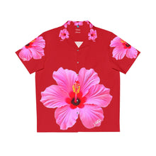 Load image into Gallery viewer, VINTAGE NEW HAWAIIAN (WELCOME TO BOTANY 101 PINK FLOWER) ON RED