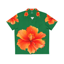 Load image into Gallery viewer, VINTAGE NEW HAWAIIAN (WELCOME TO BOTANY 101 ORANGE FLOWER) ON GREEN