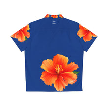 Load image into Gallery viewer, VINTAGE NEW HAWAIIAN (WELCOME TO BOTANY 101 ORANGE FLOWER) ON BLUE