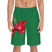 Load image into Gallery viewer, VINTAGE (WELCOME TO BOTANY 101 RED FLOWER) ON GREEN SHORTS