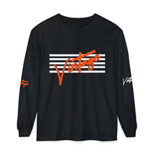 Load image into Gallery viewer, VINTAGE STARS AND STRIPES LONG SLEEVE (UNISEX) ORANGE AND WHITE INK