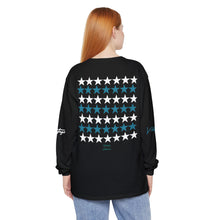 Load image into Gallery viewer, VINTAGE STARS AND STRIPES LONG SLEEVE (UNISEX) TEAL AND WHITE INK