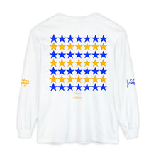 Load image into Gallery viewer, VINTAGE STARS AND STRIPES LONG SLEEVE (UNISEX) ROYAL AND GOLD INK