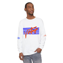 Load image into Gallery viewer, VINTAGE STARS AND STRIPES LONG SLEEVE (UNISEX) ROYAL AND ORANGE INK