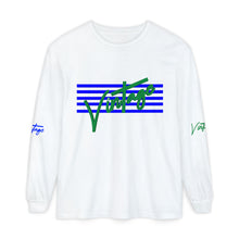 Load image into Gallery viewer, VINTAGE STARS AND STRIPES LONG SLEEVE (UNISEX) ROYAL AND GREEN INK