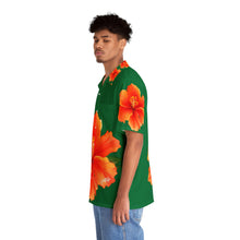Load image into Gallery viewer, VINTAGE NEW HAWAIIAN (WELCOME TO BOTANY 101 ORANGE FLOWER) ON GREEN