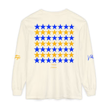 Load image into Gallery viewer, VINTAGE STARS AND STRIPES LONG SLEEVE (UNISEX) ROYAL AND GOLD INK