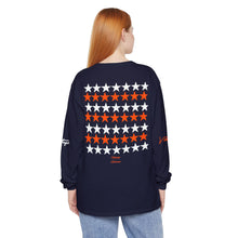 Load image into Gallery viewer, VINTAGE STARS AND STRIPES LONG SLEEVE (UNISEX) ORANGE AND WHITE INK