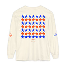 Load image into Gallery viewer, VINTAGE STARS AND STRIPES LONG SLEEVE (UNISEX) ROYAL AND ORANGE INK