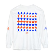 Load image into Gallery viewer, VINTAGE STARS AND STRIPES LONG SLEEVE (UNISEX) ROYAL AND ORANGE INK
