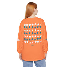 Load image into Gallery viewer, VINTAGE STARS AND STRIPES LONG SLEEVE (UNISEX) TEAL AND WHITE INK
