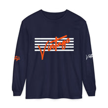 Load image into Gallery viewer, VINTAGE STARS AND STRIPES LONG SLEEVE (UNISEX) ORANGE AND WHITE INK