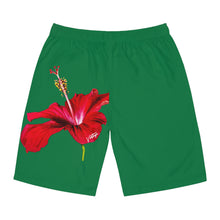 Load image into Gallery viewer, VINTAGE (WELCOME TO BOTANY 101 RED FLOWER) ON GREEN SHORTS