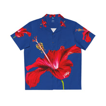 Load image into Gallery viewer, VINTAGE NEW HAWAIIAN (WELCOME TO BOTANY 101 RED FLOWER) ON BLUE