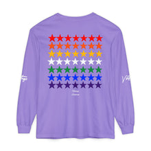 Load image into Gallery viewer, VINTAGE STARS AND STRIPES LONG SLEEVE (UNISEX) ROY G BIV AND WHITE INK