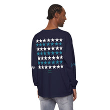 Load image into Gallery viewer, VINTAGE STARS AND STRIPES LONG SLEEVE (UNISEX) TEAL AND WHITE INK