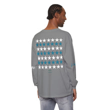 Load image into Gallery viewer, VINTAGE STARS AND STRIPES LONG SLEEVE (UNISEX) TEAL AND WHITE INK