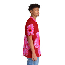 Load image into Gallery viewer, VINTAGE NEW HAWAIIAN (WELCOME TO BOTANY 101 PINK FLOWER) ON RED