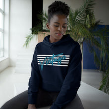 Load image into Gallery viewer, VINTAGE STARS AND STRIPES UNISEX HOODIE (WHITE AND TEAL)