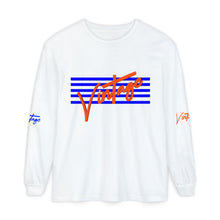 Load image into Gallery viewer, VINTAGE STARS AND STRIPES LONG SLEEVE (UNISEX) ROYAL AND ORANGE INK