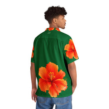 Load image into Gallery viewer, VINTAGE NEW HAWAIIAN (WELCOME TO BOTANY 101 ORANGE FLOWER) ON GREEN