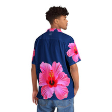 Load image into Gallery viewer, VINTAGE NEW HAWAIIAN (WELCOME TO BOTANY 101 PINK FLOWER) ON BLUE