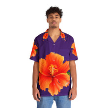 Load image into Gallery viewer, VINTAGE NEW HAWAIIAN (WELCOME TO BOTANY 101 ORANGE FLOWER) ON PURPLE