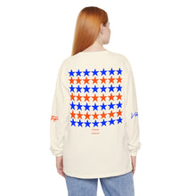 Load image into Gallery viewer, VINTAGE STARS AND STRIPES LONG SLEEVE (UNISEX) ROYAL AND ORANGE INK
