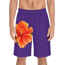 Load image into Gallery viewer, VINTAGE (WELCOME TO BOTANY 101 ORANGE FLOWER) ON PURPLE SHORTS