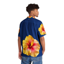Load image into Gallery viewer, VINTAGE NEW HAWAIIAN (WELCOME TO BOTANY 101 YELLOW FLOWER) ON BLUE