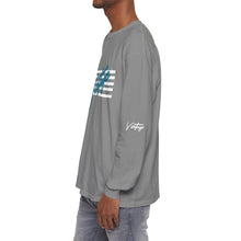 Load image into Gallery viewer, VINTAGE STARS AND STRIPES LONG SLEEVE (UNISEX) TEAL AND WHITE INK