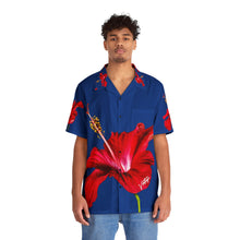 Load image into Gallery viewer, VINTAGE NEW HAWAIIAN (WELCOME TO BOTANY 101 RED FLOWER) ON BLUE