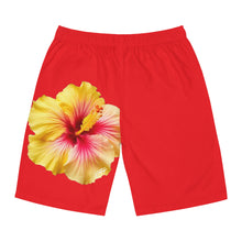 Load image into Gallery viewer, VINTAGE (WELCOME TO BOTANY 101 YELLOW FLOWER) ON RED SHORTS
