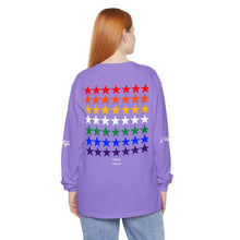 Load image into Gallery viewer, VINTAGE STARS AND STRIPES LONG SLEEVE (UNISEX) ROY G BIV AND WHITE INK