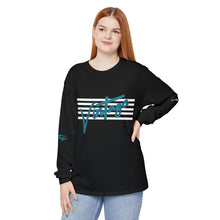 Load image into Gallery viewer, VINTAGE STARS AND STRIPES LONG SLEEVE (UNISEX) TEAL AND WHITE INK