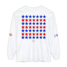 Load image into Gallery viewer, VINTAGE STARS AND STRIPES LONG SLEEVE (UNISEX) ROYAL AND RED INK