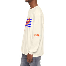 Load image into Gallery viewer, VINTAGE STARS AND STRIPES LONG SLEEVE (UNISEX) ROYAL AND ORANGE INK