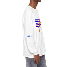 Load image into Gallery viewer, VINTAGE STARS AND STRIPES LONG SLEEVE (UNISEX) ROYAL AND ORANGE INK