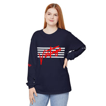 Load image into Gallery viewer, VINTAGE STARS AND STRIPES LONG SLEEVE (UNISEX) RED AND WHITE INK