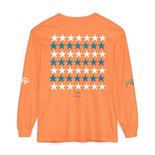 Load image into Gallery viewer, VINTAGE STARS AND STRIPES LONG SLEEVE (UNISEX) TEAL AND WHITE INK