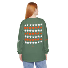 Load image into Gallery viewer, VINTAGE STARS AND STRIPES LONG SLEEVE (UNISEX) ORANGE AND WHITE INK