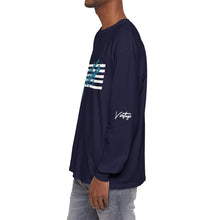 Load image into Gallery viewer, VINTAGE STARS AND STRIPES LONG SLEEVE (UNISEX) TEAL AND WHITE INK