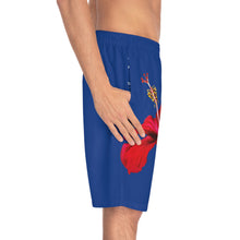 Load image into Gallery viewer, VINTAGE (WELCOME TO BOTANY 101 RED FLOWER) ON BLUE SHORTS