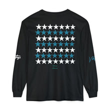 Load image into Gallery viewer, VINTAGE STARS AND STRIPES LONG SLEEVE (UNISEX) TEAL AND WHITE INK